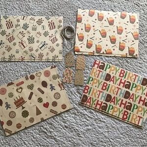 Kraft Happy Birthday Wrapping Paper  - 4 designs 8 sheets + 4 tags!  BRAND NEW